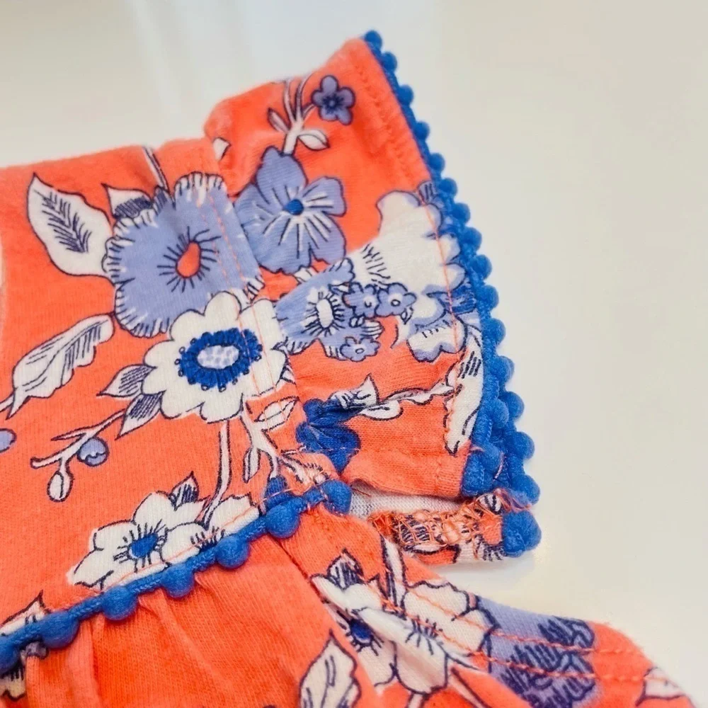 Harper Canyon Orange Blue Floral Print Square Neck A-Line Dress Toddler Size 3
